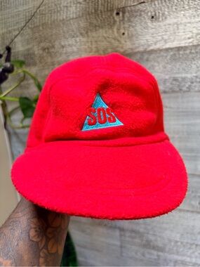 SOS Skiwear | Vintage 90s Retro Ski Fleece Cap w/ Earflap - O/S, Neon Red/Purple